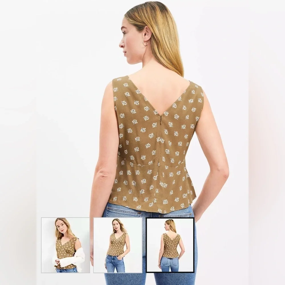 NWT 14 XL loft cream daisy peplum boho tank top shirt floral Ann Taylor - Picture 4 of 11